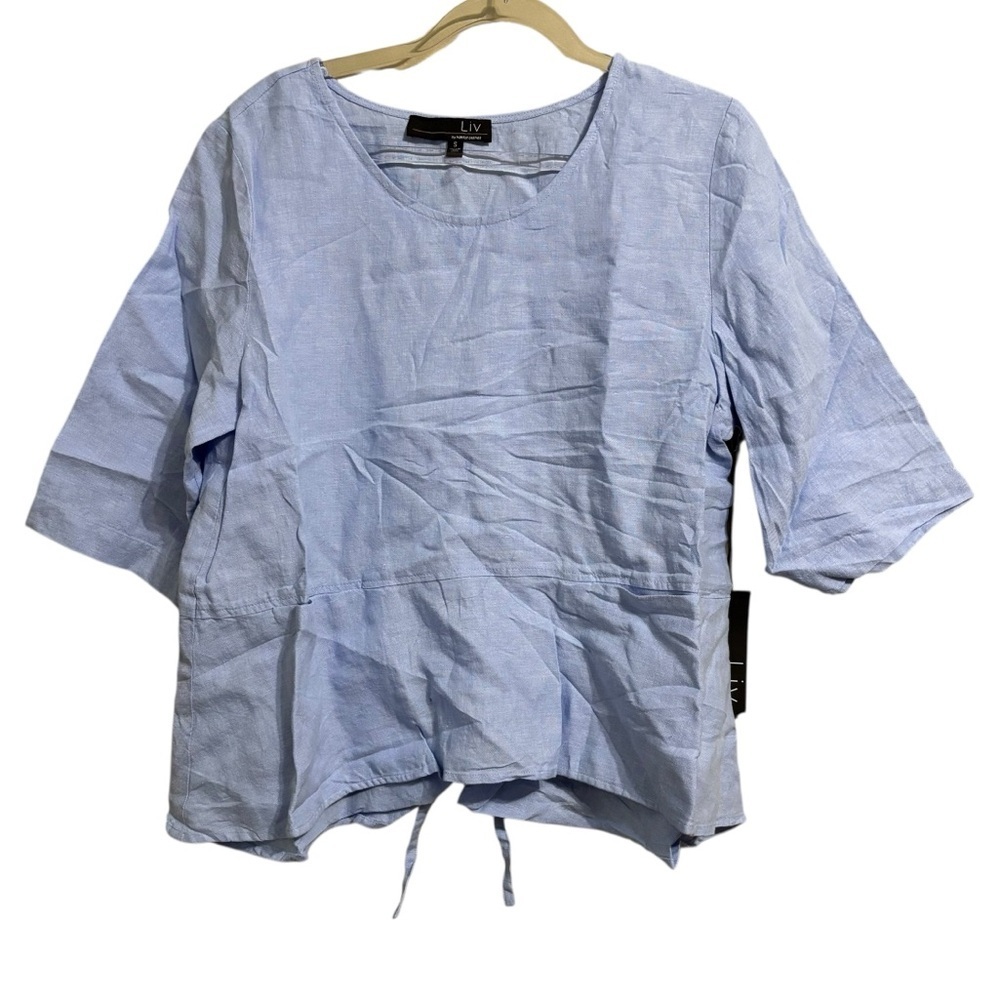 New HABITAT SZ SM BLUE LINEN HIDDEN POCKET TIE BACK